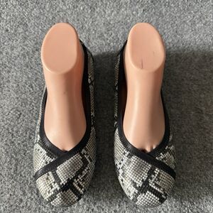 Vionic Caroll Snake Print Ballet Flats Leather Slip-On Comfort Black Women's 8